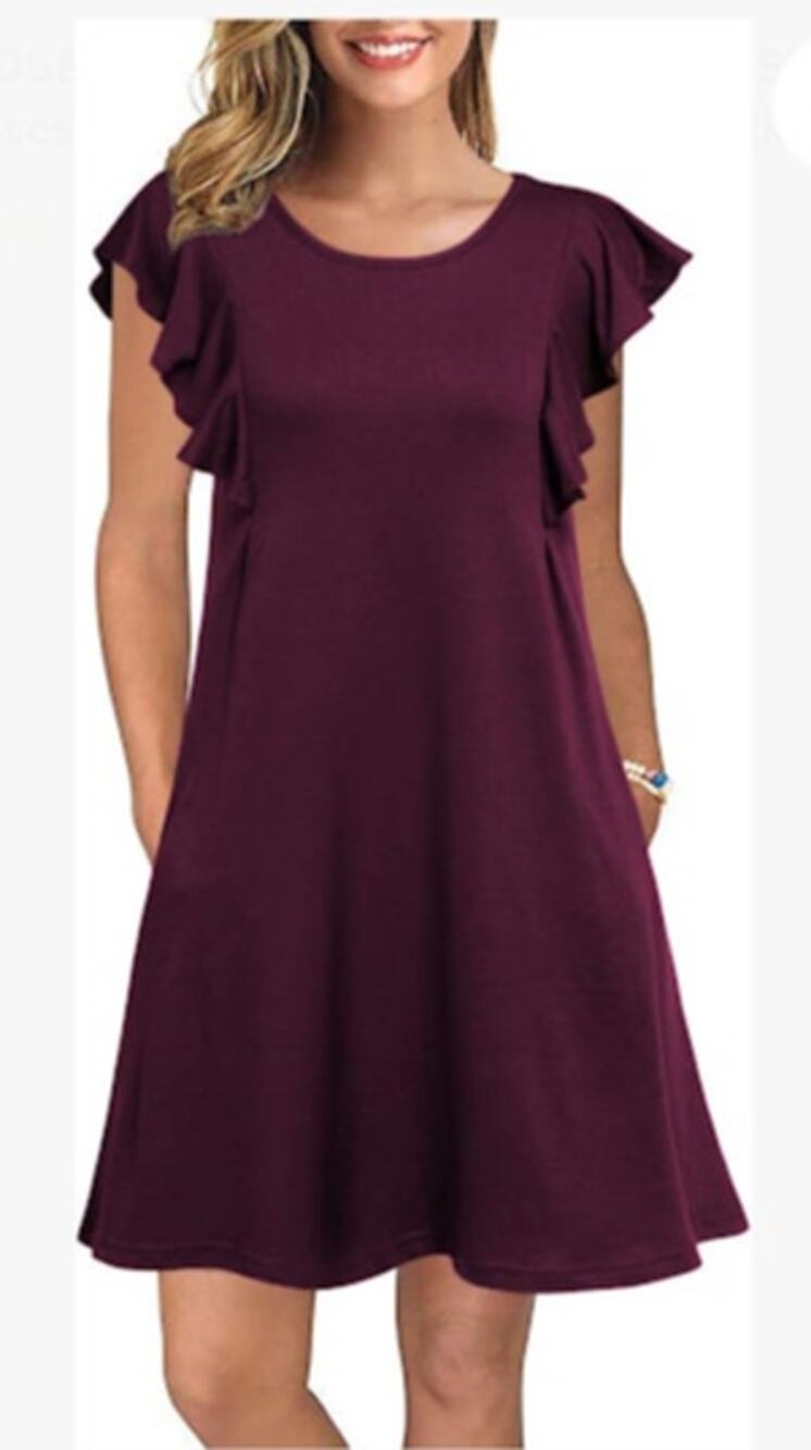 Woosea Women's Casual Flutter Sleeve Dress Knee Length Plum Swing Dress Size Lrg